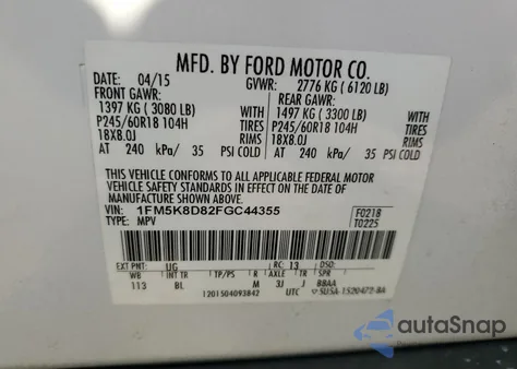 2015 Ford Explorer Xlt from USA, damaged, VIN 1FM5K8D82FGC44355